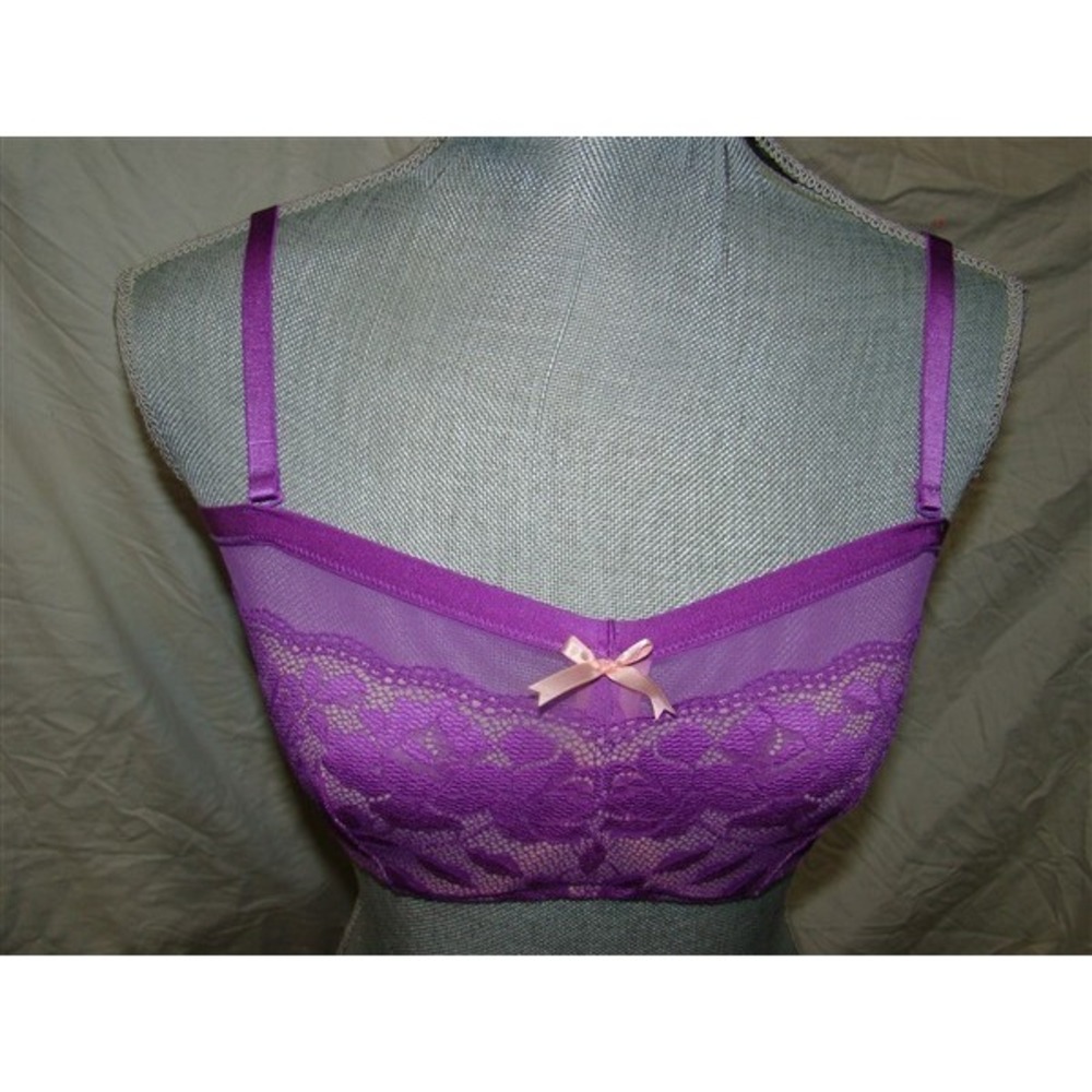 NWT Betsey Johnson 32DD Starlet Lace & Mesh Bandeau Bra 725801 Purple 123738